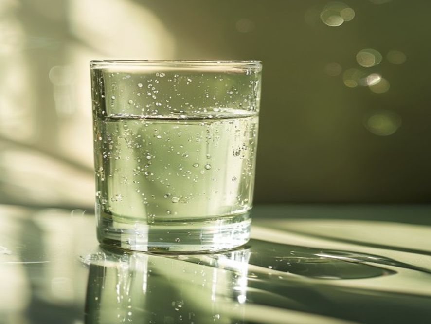 A scientific-style still life with water droplets on glass surface and natural light